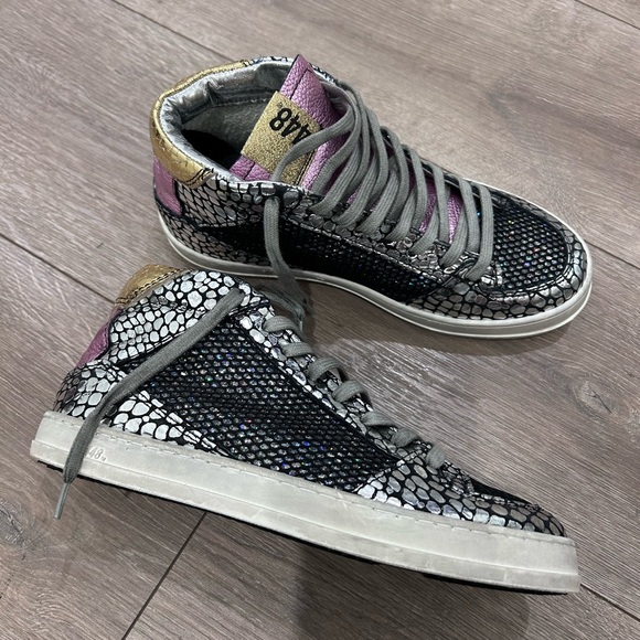 💰PRICE⬇️P448 • Queens Mid-top Sneakers In Croco Leather & Glitter Mesh • 37/7 - Picture 4 of 7